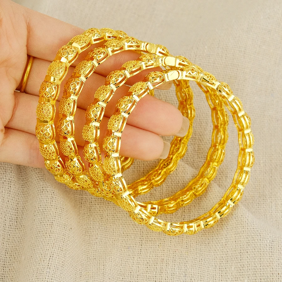 Copper Hollow Grid Pattern Gold Bangle For Women Stackable Open Cuff Bracelet Wedding Banquet Fashion Jewelry Gift