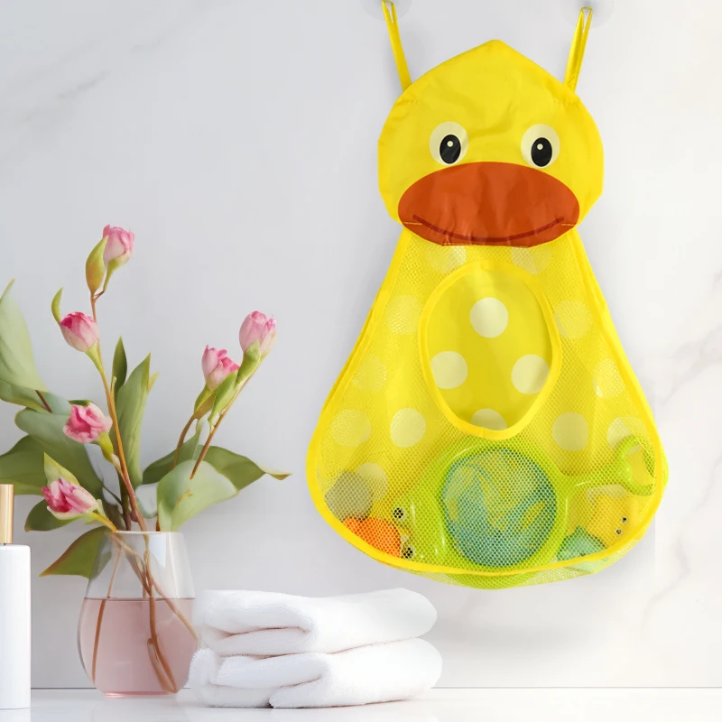 Duck Frog Bath Toys Storage Hanging Bags Baby Shower Powerful Suction Cup Storage Hanging Bag Portable Drainage Mesh Bags Supply image 4