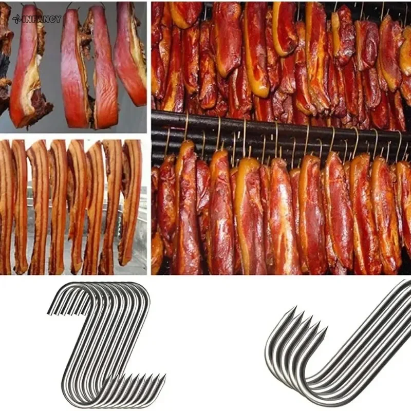 5pcs Bacon Roast Duck Pork Stainless Steel S Hooks with Sharp Tip Utensil Meat Hanging Hooks for Butcher Shop Kitchen Baking