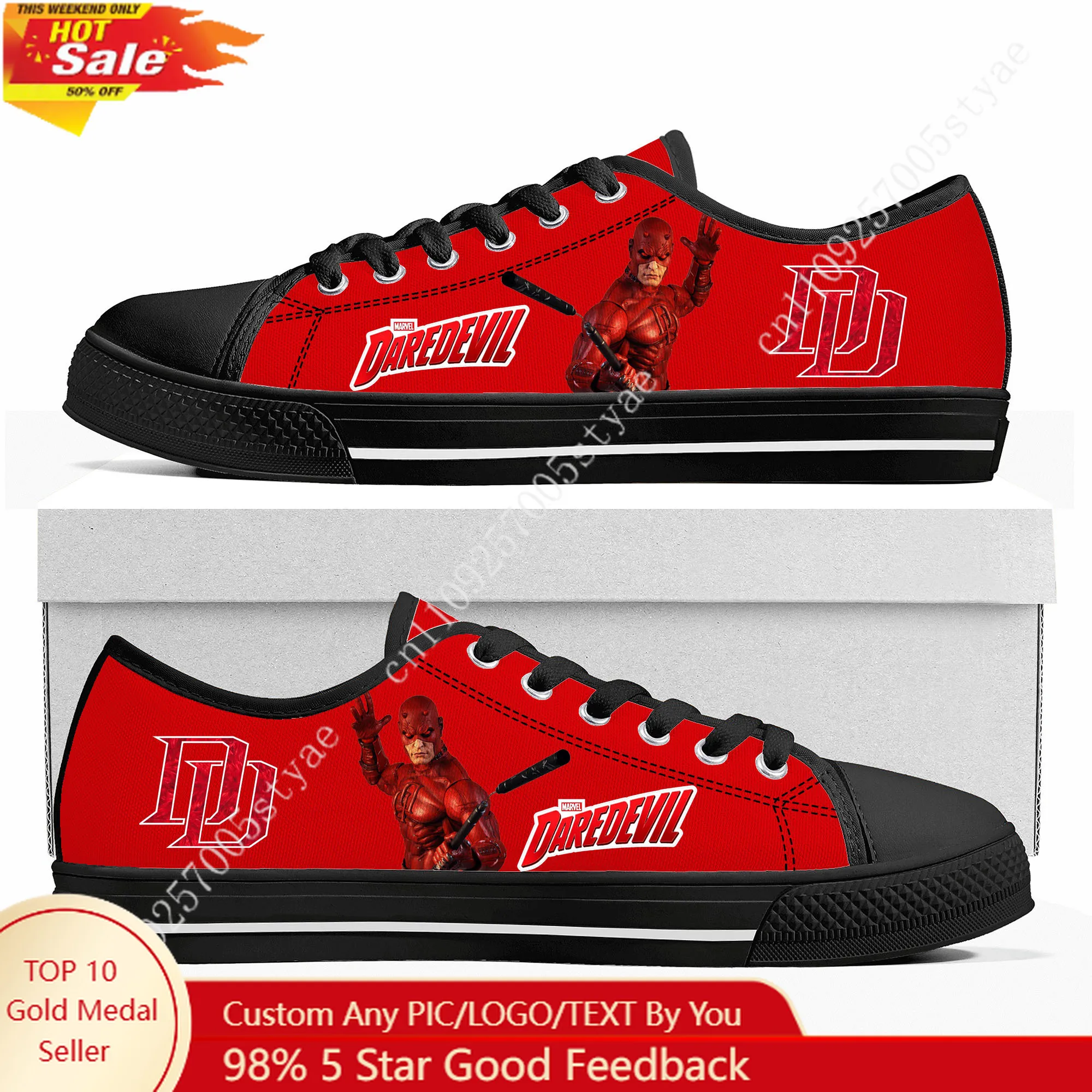 ​Marvel Daredevil  Low Top High Quality Sneakers DD Logo Print Mens Women Canvas Sneaker Casual Custom Shoes