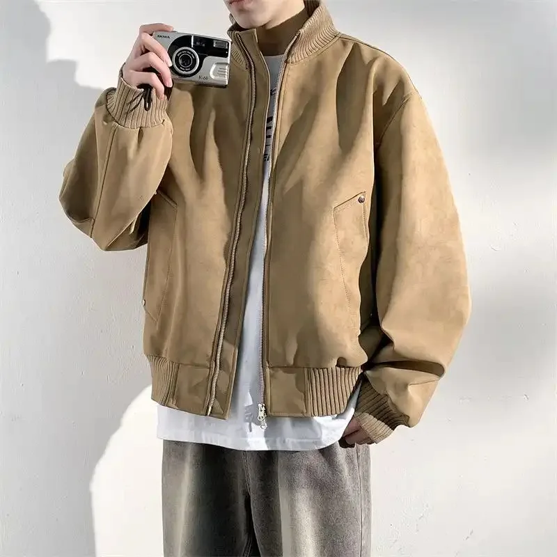 جديد بسيط متعدد الاستخدامات عصري أمريكي ريترو موضة الاتجاه فضفاض مريح بلايز عادية جاكيتات الرجال