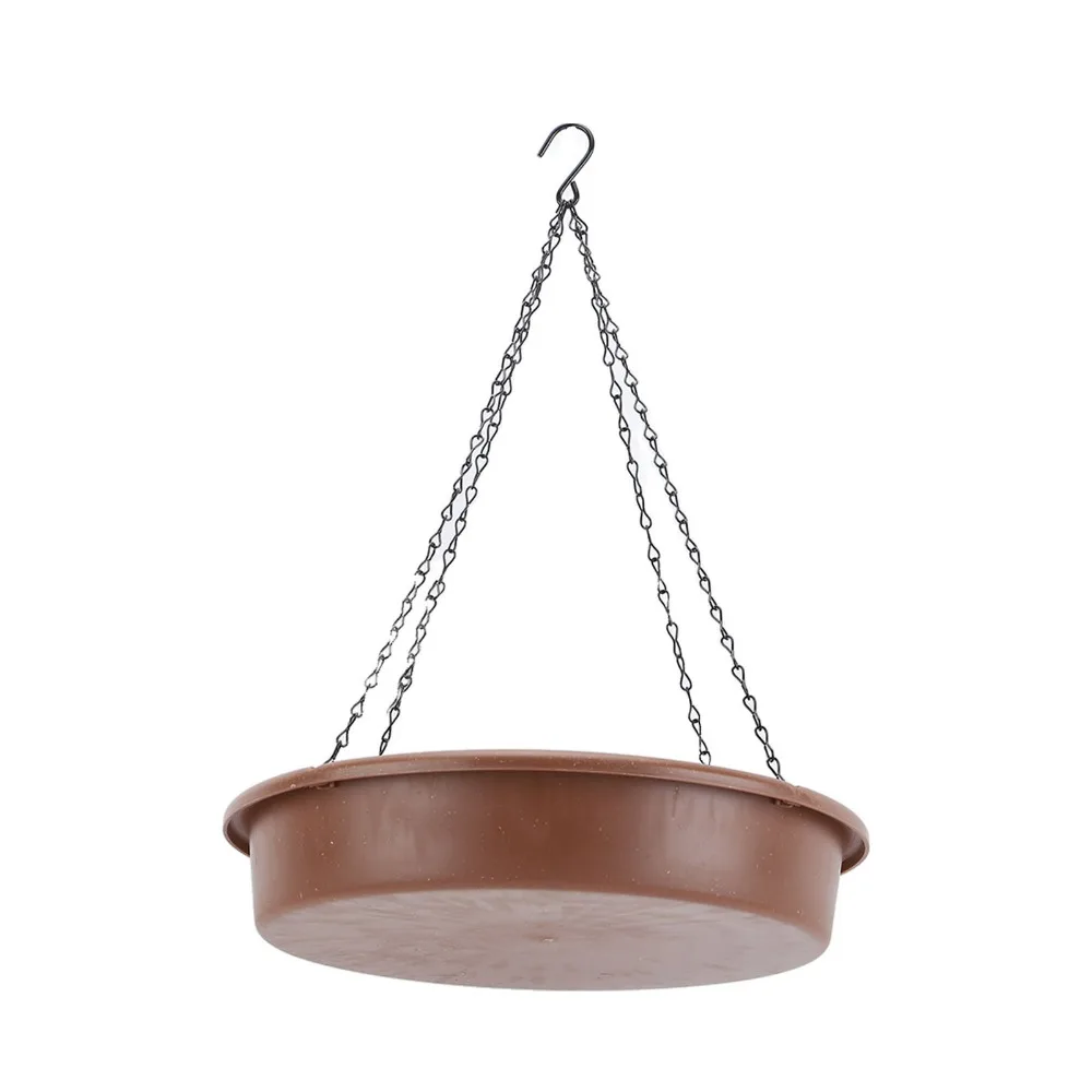 1 set of 2 Round Shape Hanging Bird Bath Plastic Iron Chain Hanging Bird Feeder Rust Prevention Coating Wide Shallow Bowl