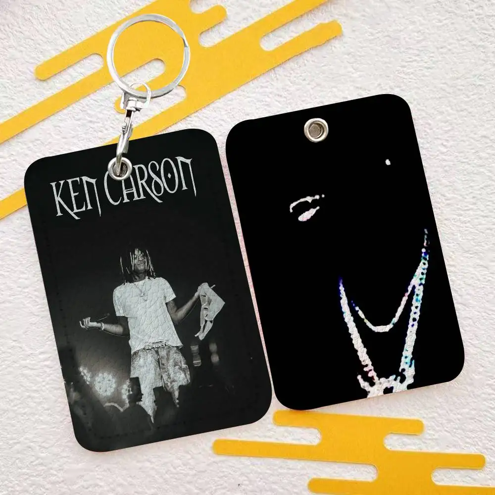 

Pop Singer Ken Carson A Great Chaos Leather Card Case Keychain Access Card Pouch With Key Ring For Daily Carry
