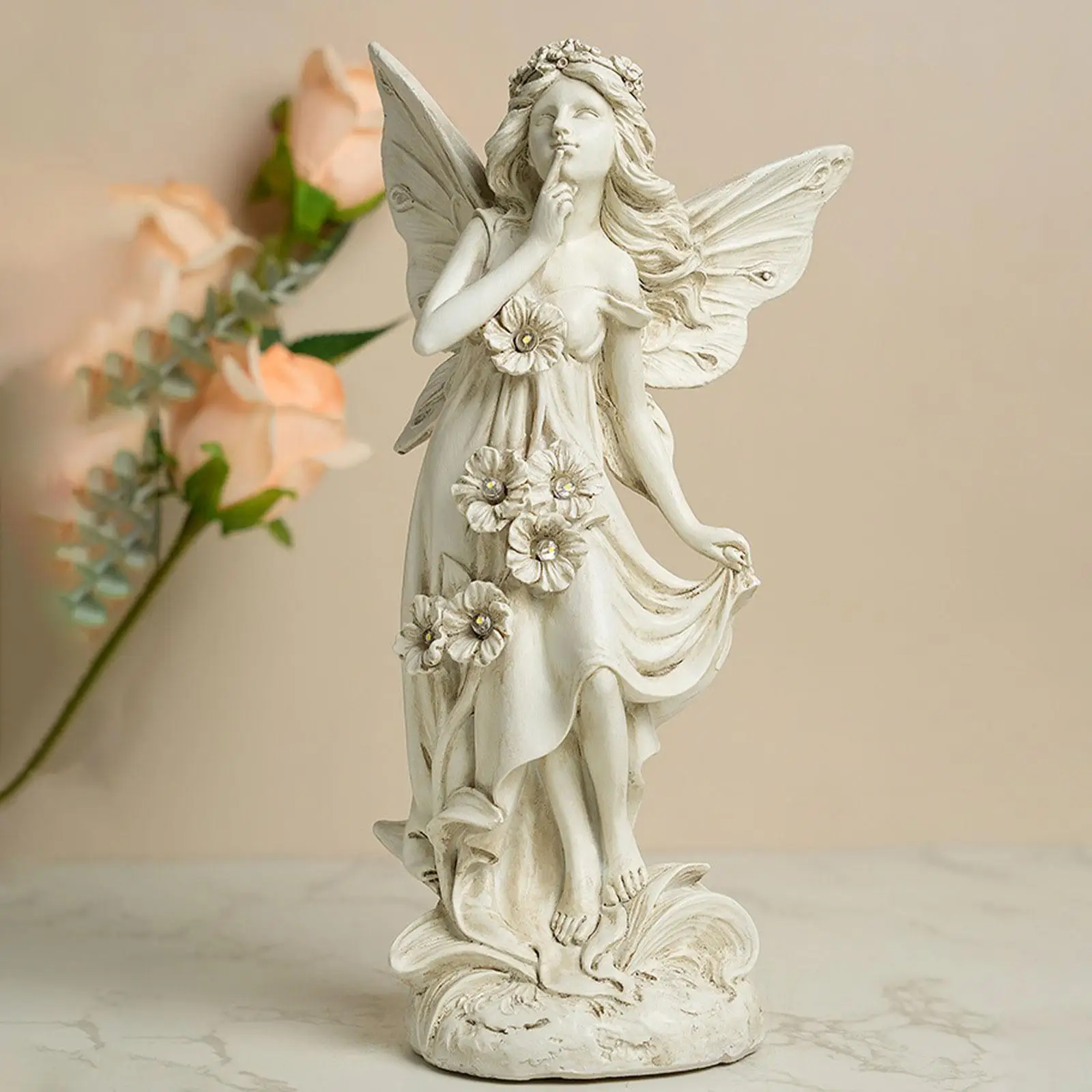 

Decorative Figurine with Light Retro Weatherproof European Flower Fairy Decoration for Landscape Backyard Porch Bedroom Ornament