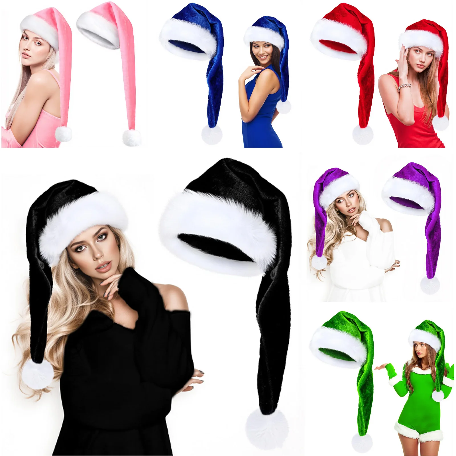 1Pc Lange Kerstmuts voor Volwassen Unisex Pluche Kerstmuts Kerst Accessoire Kostuum voor Feestelijke Vakantie Feest Cosplay Hoeden