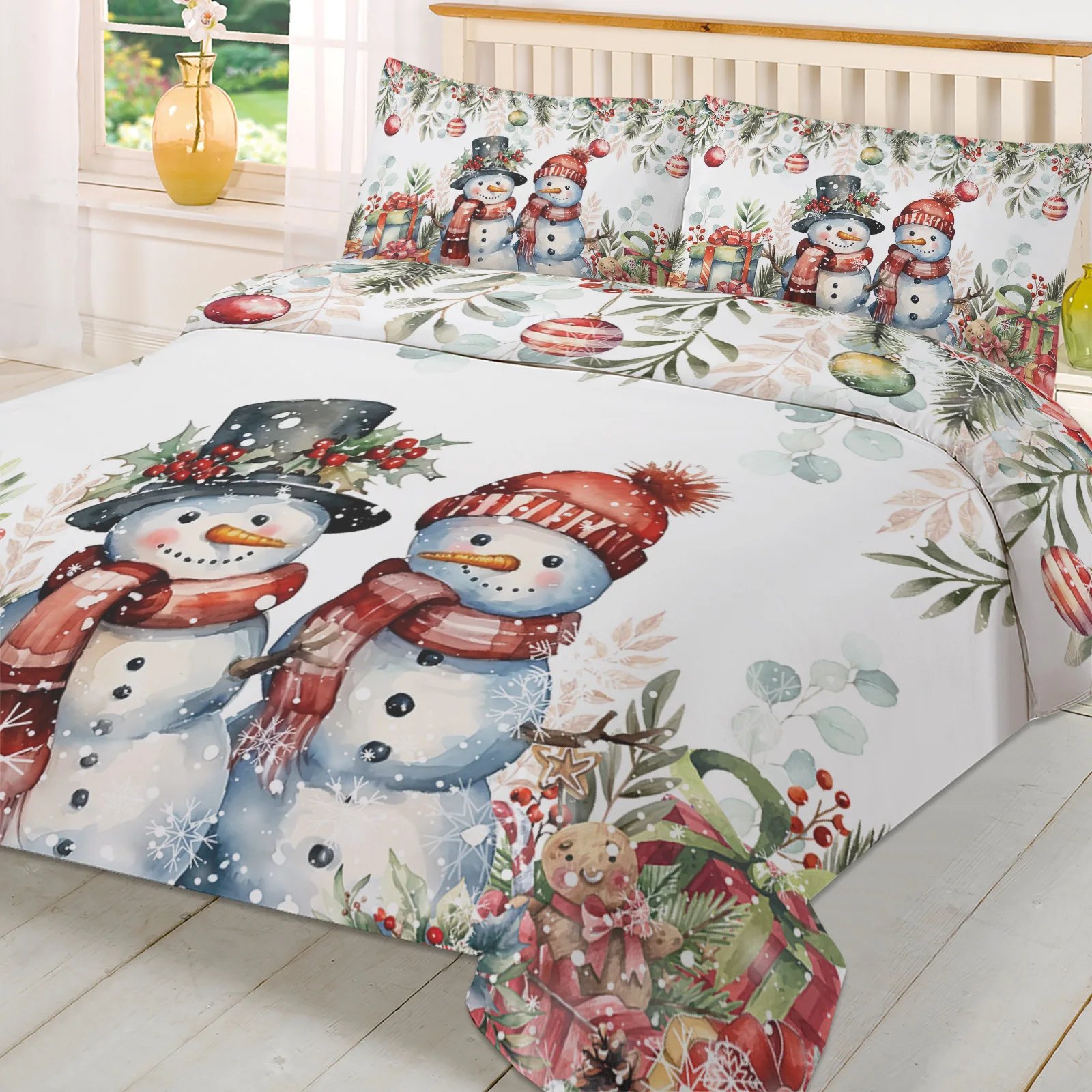 クリスマスポインセチアボールモミの葉雪だるま 3 個寝具セッ - Home Textiles Bedding のレビューと価格
