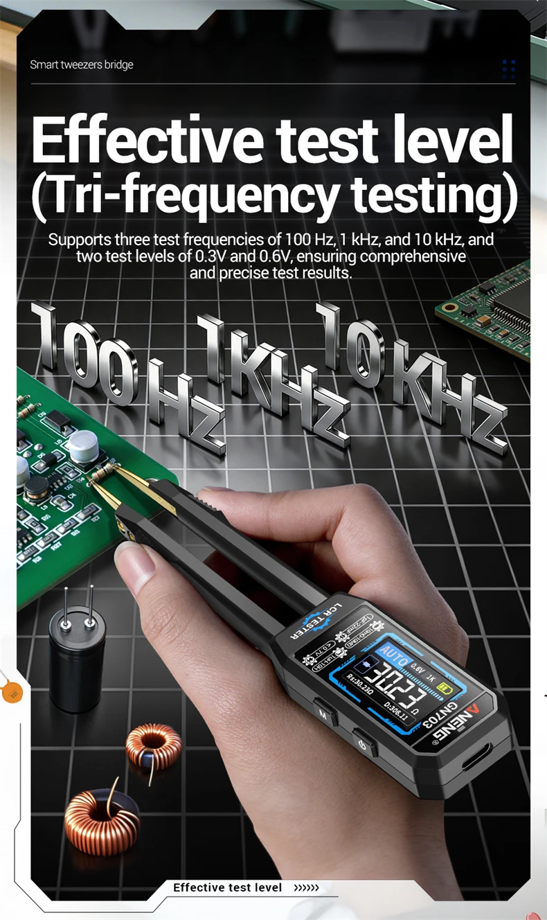 ANENG GN703 USB-Aufladbares Tragbares Digitales LCR-Bridgemeter 100Hz 1KHz 10KHz Diodentester Kalibrierung für Elektronik-Reparatur – Detail 4