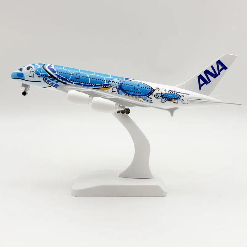 الهواء اليابان ANA 20 سنتيمتر A380 الأزرق البحر السلاحف الخطوط الجوية طائرة طائرة 1/400 نموذج مقياس مع الهبوط مصغرة طائرة العرض