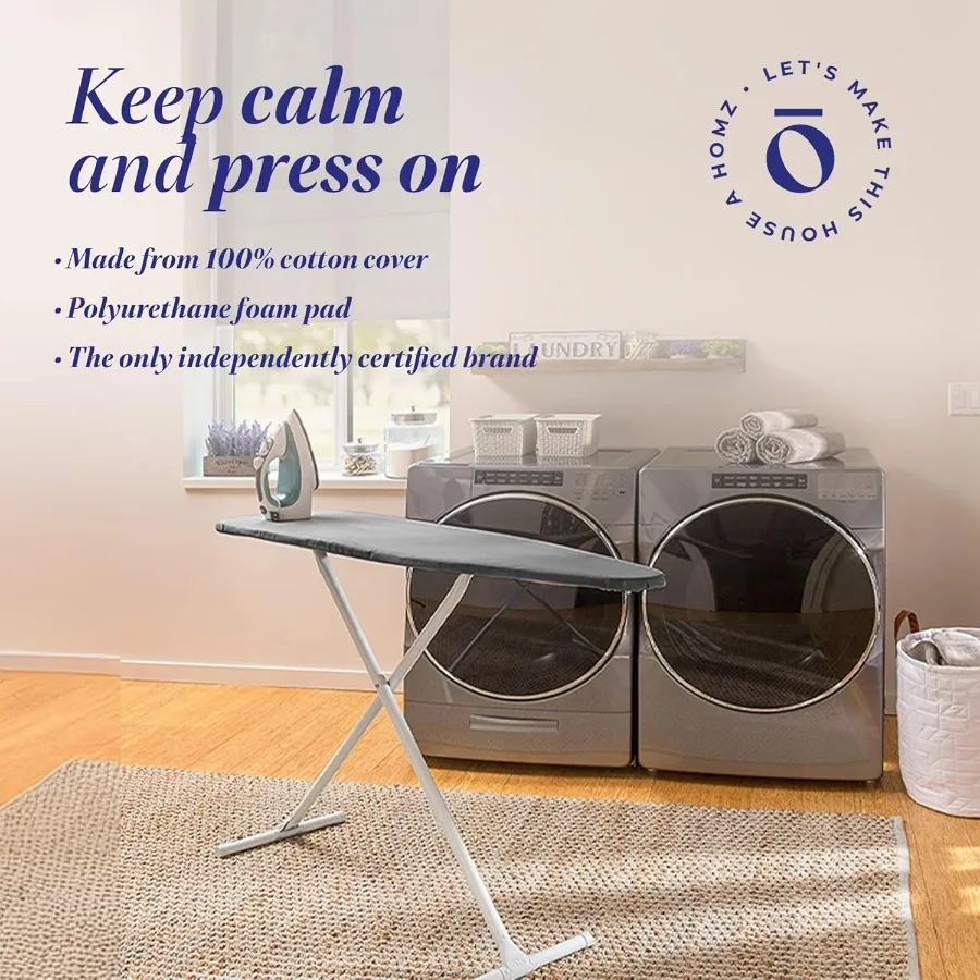 لوح كي الملابس على شكل حرف T، محمول مدمج وقابل للطي بحجم قياسي قابل للتعديل مع وسادة إسفنجية وغطاء قطني، فحمي Gr #6