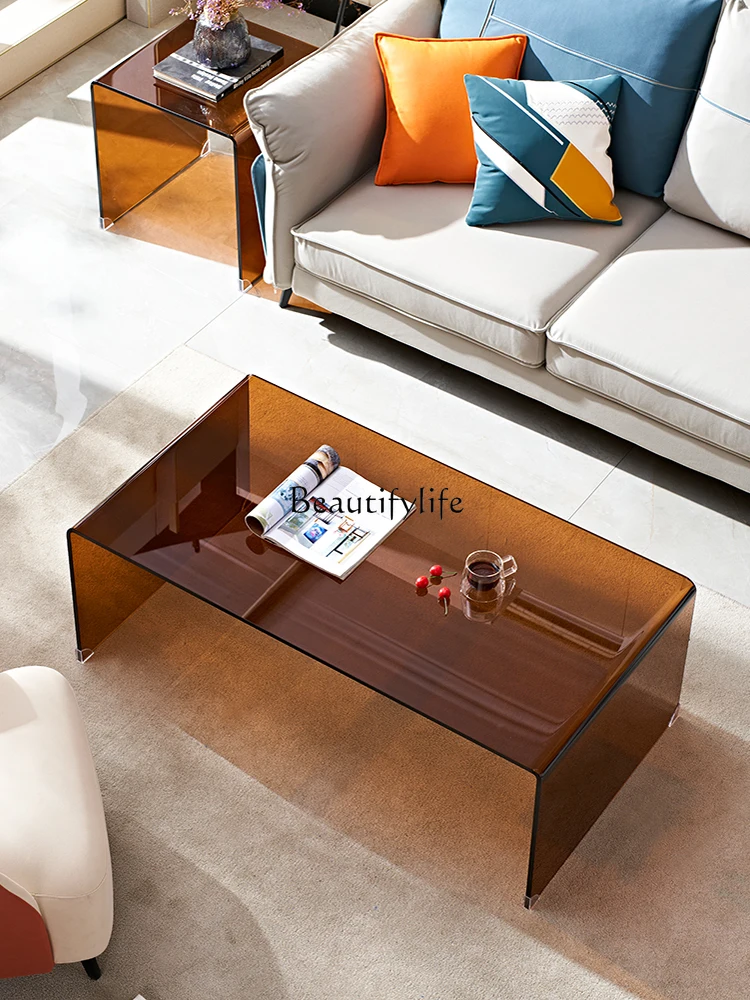 Light Luxury Modern Living Room Simple Amber-Yellow Glass Small Desk