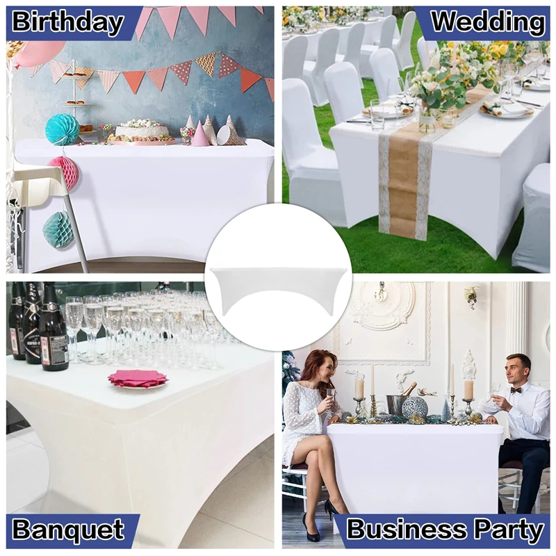 4/6/8ft دنة مفرش طاولة أسود للمستطيل وطاولة قابلة للطي تمتد المجهزة غطاء الطاولة 6 أقدام مقاومة للتجاعيد للحزب