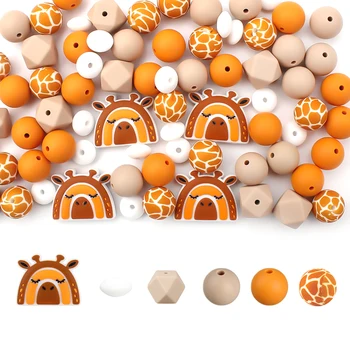 Ensemble de perles focales en Silicone, 20 pièces, girafe, éléphants imprimés, perles de dentition rondes de 15MM, anneau de dentition pour bébé, bricolage, chaîne de sucette, accessoires