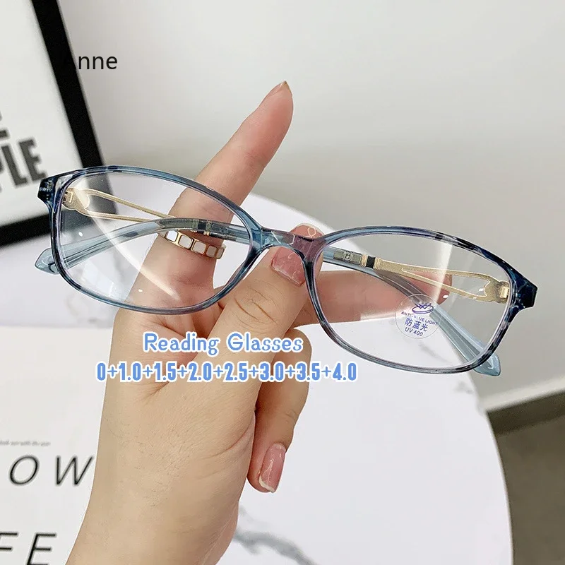 Anti-Blue Light Reading Glasses Women Fashion Ultralight Hyperopia Eyeglasses Female Farsighted Eyewear for The Elderly 0 ~+4.0