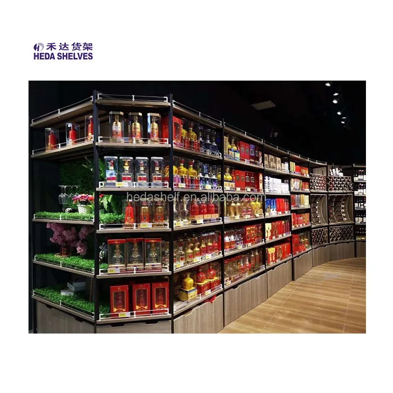 مخصص. رفوف متجر خشبية متجر الخمور رفوف جندول متجر عرض الرفوف #2