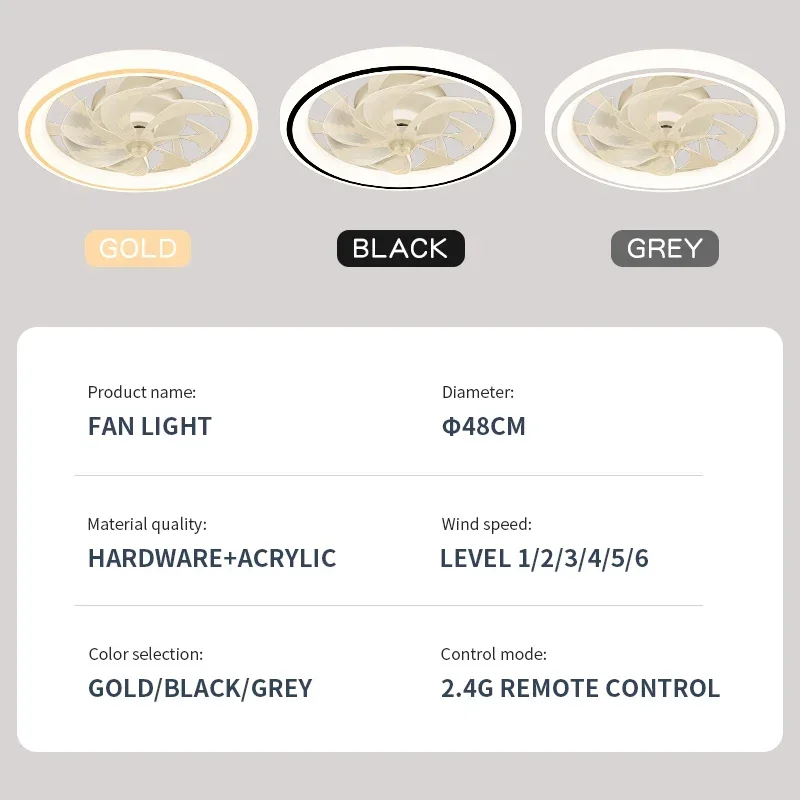 Imagem -05 - Ventilador de Teto Inteligente com Luzes Controle Remoto Decoração do Quarto Lâmpada do Ventilador 48cm Lâminas Invisíveis do ar Retrátil Silencioso