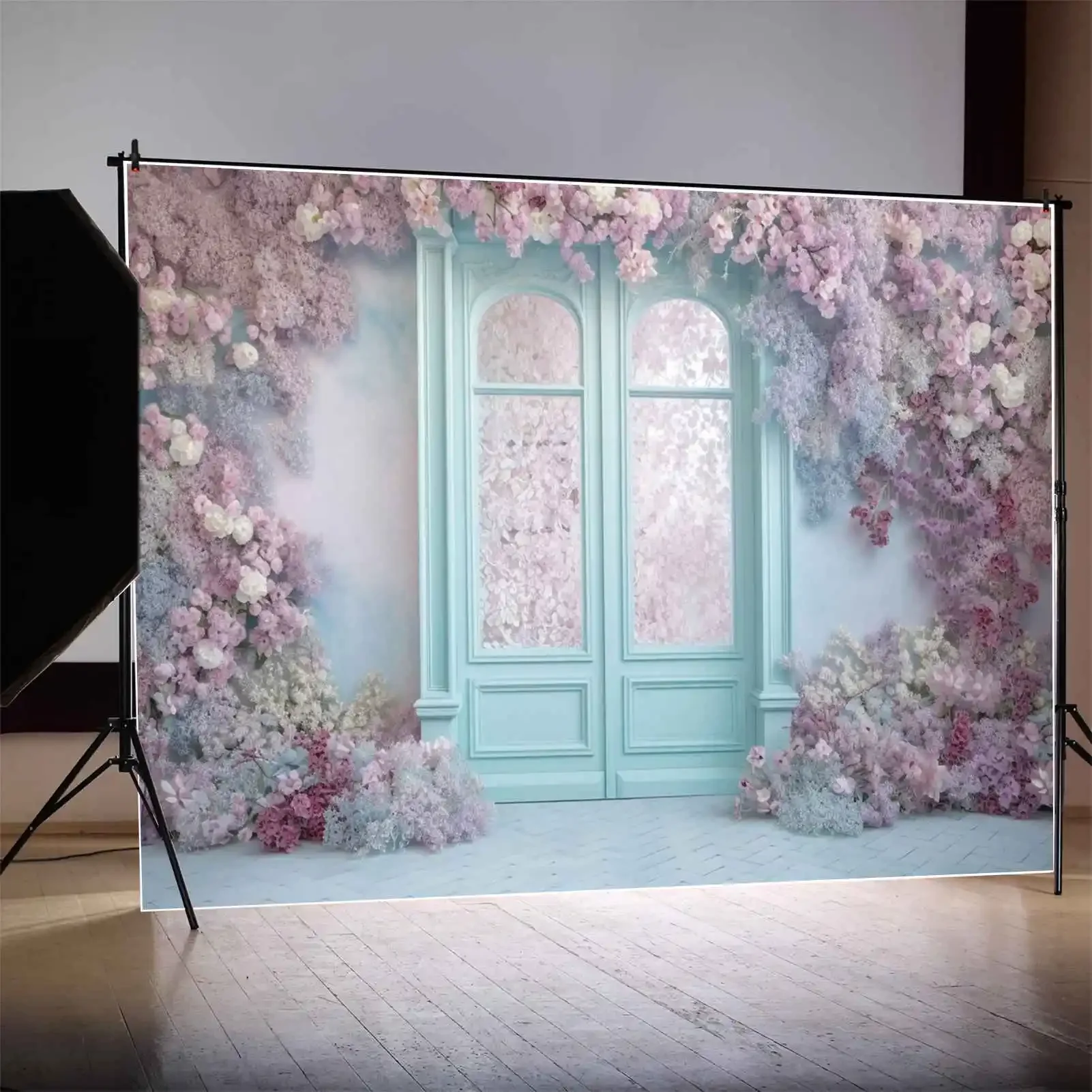 MOON.QG 꿈꾸는 꽃 인테리어 장면 배경 교수형 꽃 문 창 커튼 배경 생일 웨딩 파티 Photozone