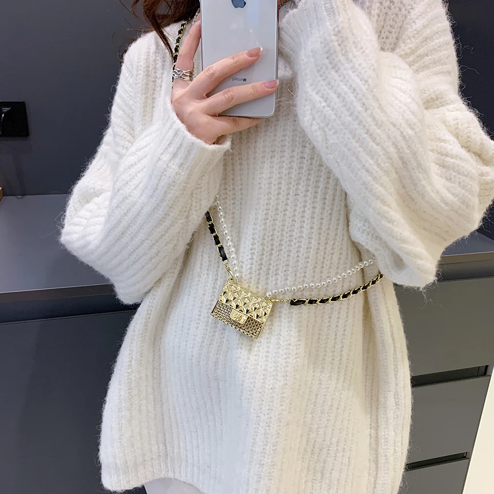 Mini Dinner Bags for Women Fashionable Metal Small Box Bag Designer Pearl Chain Shoulder Bag Clothing Accessories Crossbody Bag image 3