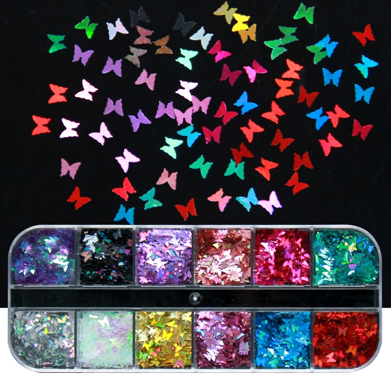 Holographic Butterfly Nail Glitter Sequins Sparkly Laser Flakes Mixed Colors Paillette Slices Manicure Nails Art Accessories