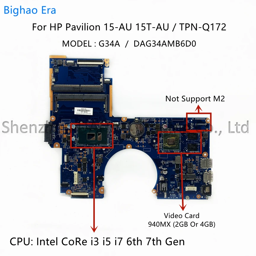 

For HP TPN-Q172 15T-AU 15-AU Laptop Motherboard With i3 i5 i7 CPU 940MX 2GB/4GB GPU DAG34AMB6D0 SPS:901582-601 913604-601/001