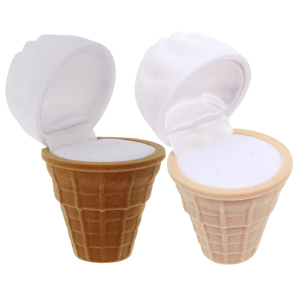 

2Pcs Valentine's Day Ring Box Romantic Ice Cream Shape Cartoon Jewelry ganizer Storage Case Small Portable Lovely