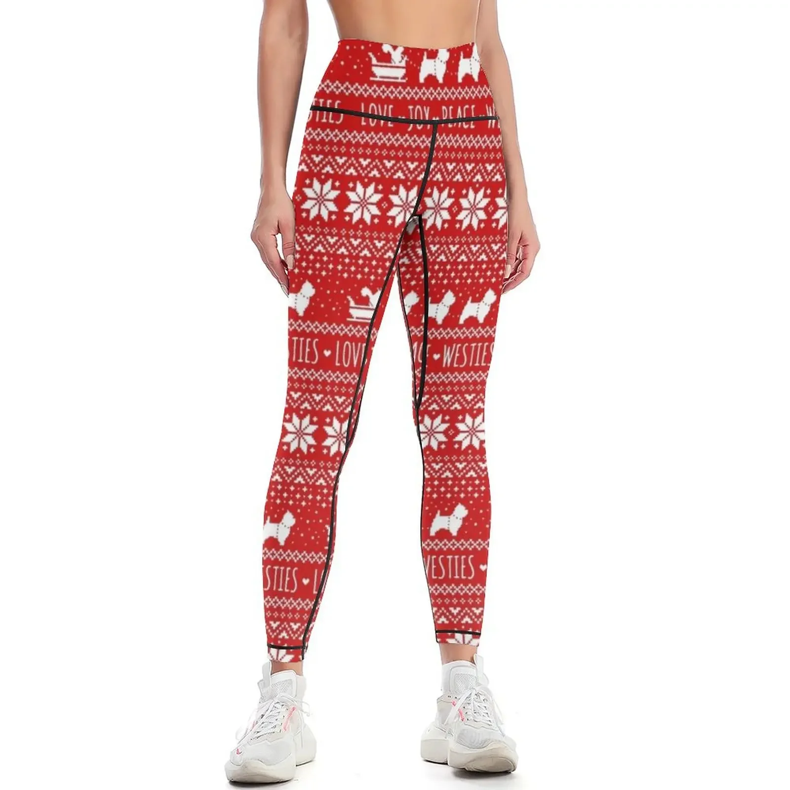 

Love Joy Peace Westies | West Highland White Terriers Christmas Holiday Pattern Leggings gym womans Womens Leggings