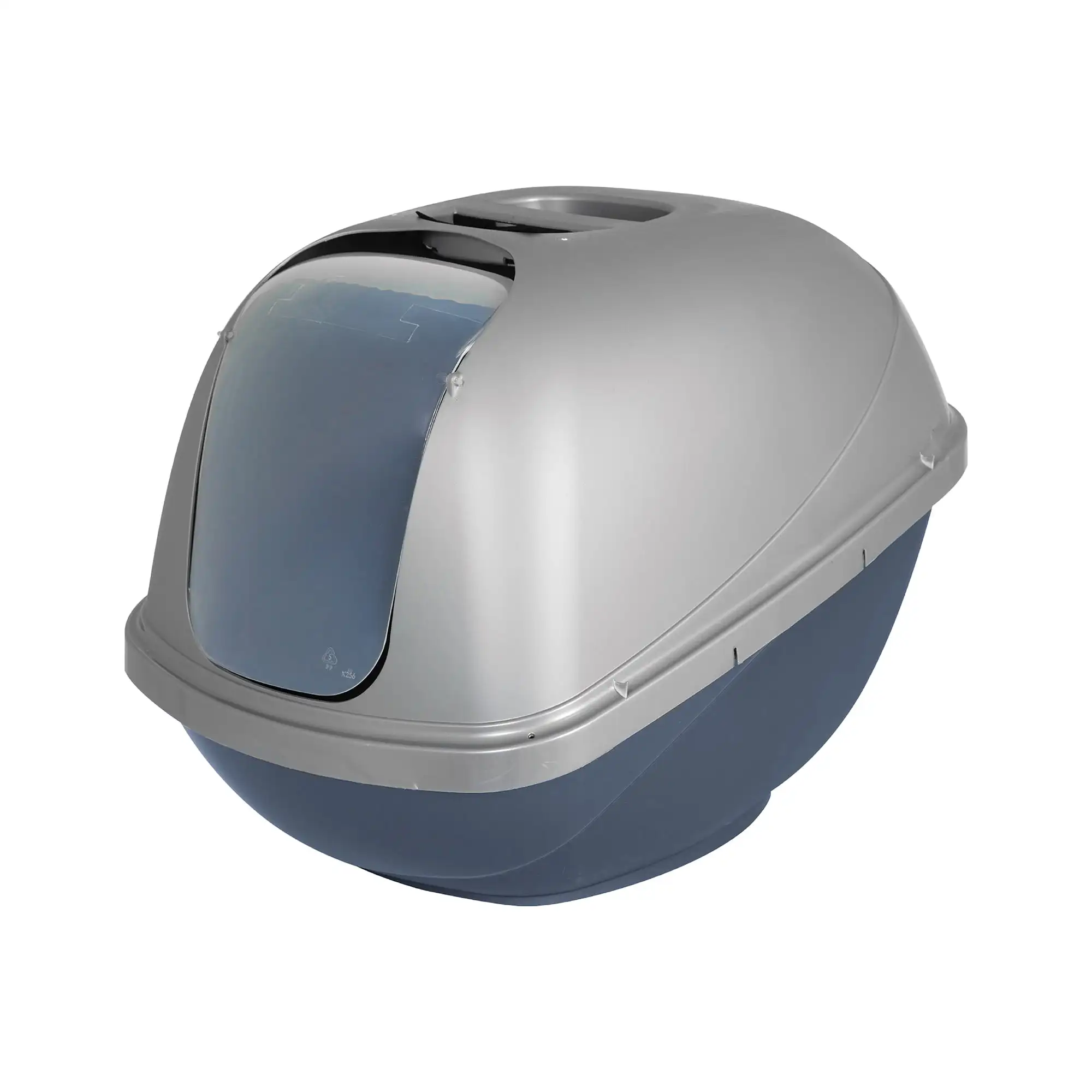 

Enclosed Cat Litter Pan Covered Plastic Box with Door, Large, Blue Silver
