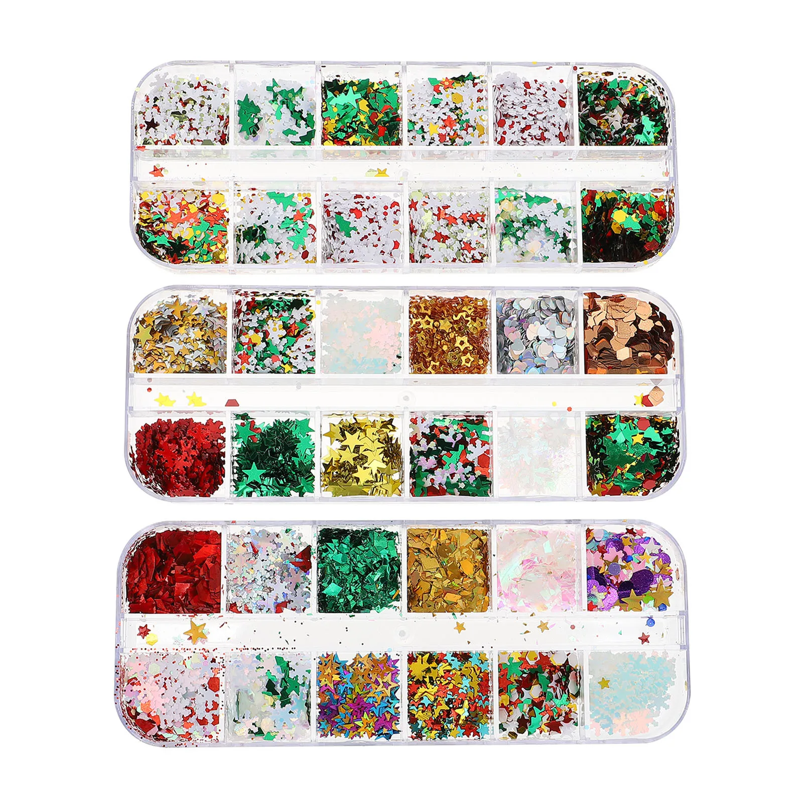 3-dozen Nail Art Sneeuwvlok Glittervlokken Pailletten Kerstversiering voor gezicht Lichaam Mobiele telefoonhoes Feestgebruik