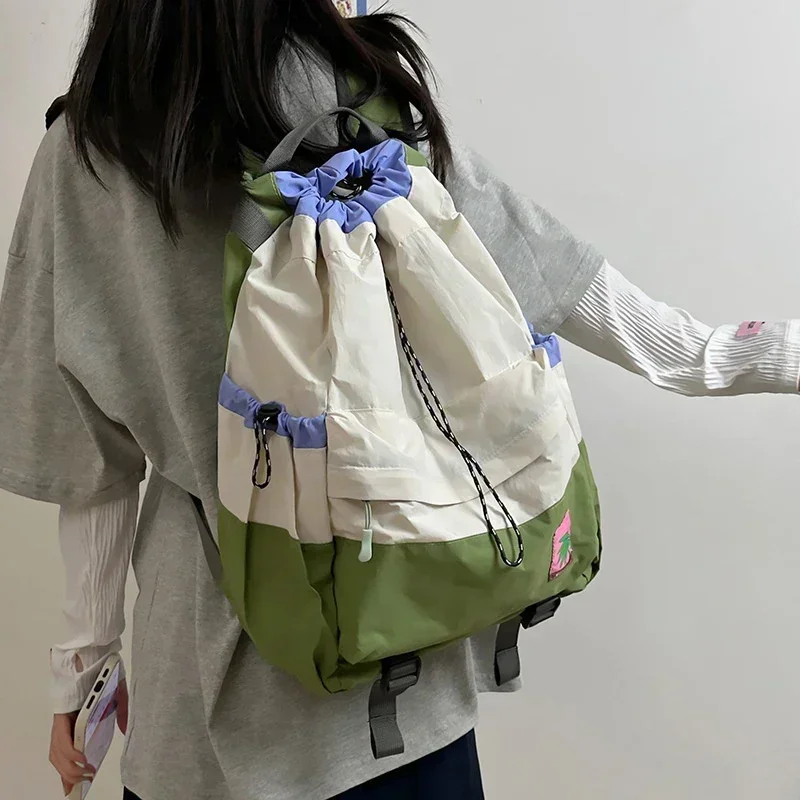 Spring Summer New Lightweight Travel Op Street Sle Dual Oulder Bag Tote Ket Color Blo Fre Small Bapa With Drawstring