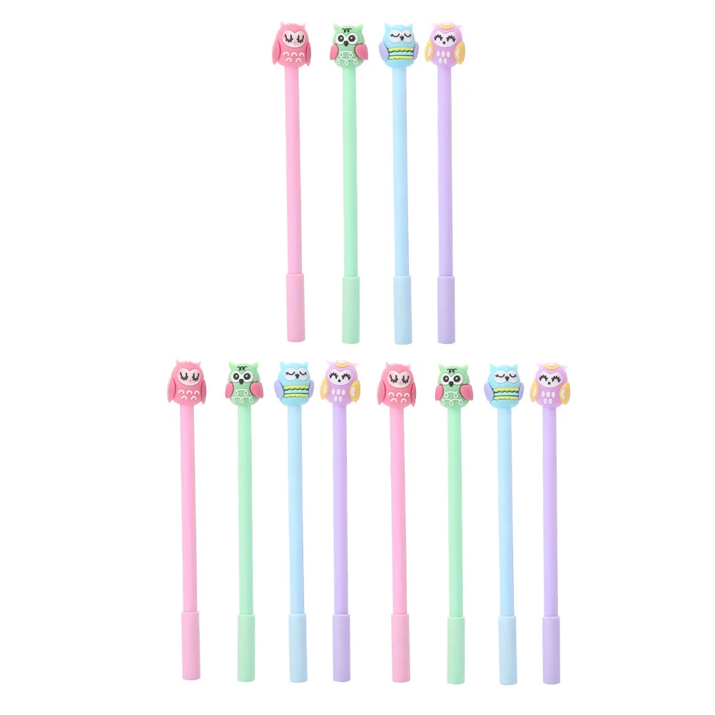 12 قطعة قلم جل على شكل بومة كتابة سلسة أدوات مكتبية للطلاب مستلزمات مدرسية كرتونية أقلام دوارة علامات للمعلمين