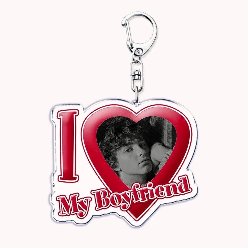 Popular Star Timothee Chalamet Keychains I Love My Boyfriend Red Heart Key Chain Jewelry Keyrings Fans Gifts for Accessories Bag