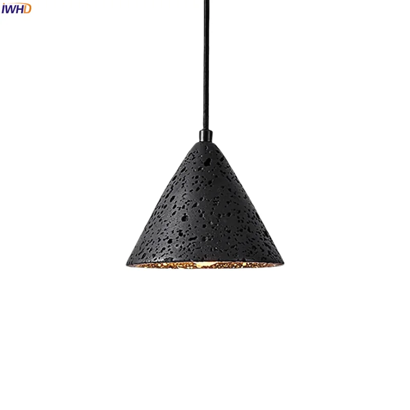 

IWHD Black Travertine LED Hanging Lamps For Living Room Bedroom Loft Interior Lighting American Vintage Pendant Light Lamparas