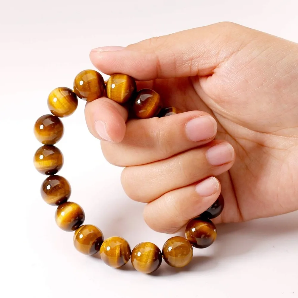 

Jewever Natural Gold Tiger Eye Bracelet for Men and Women Elastic Gemstone Natural Stone Beads 6-16mm Stretch Unisex Healing