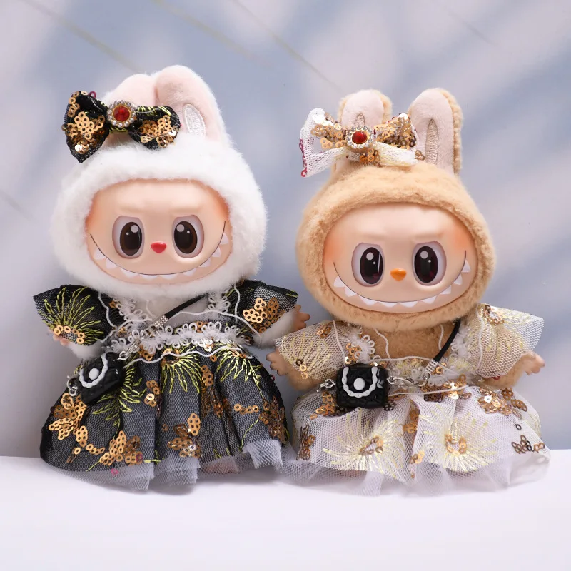 

Labubu Doll Clothes Lace Sequin Dress Set 15/17cm Plush Doll'S Clothes Labubu I II Idol Dolls Sitting Party Accessories