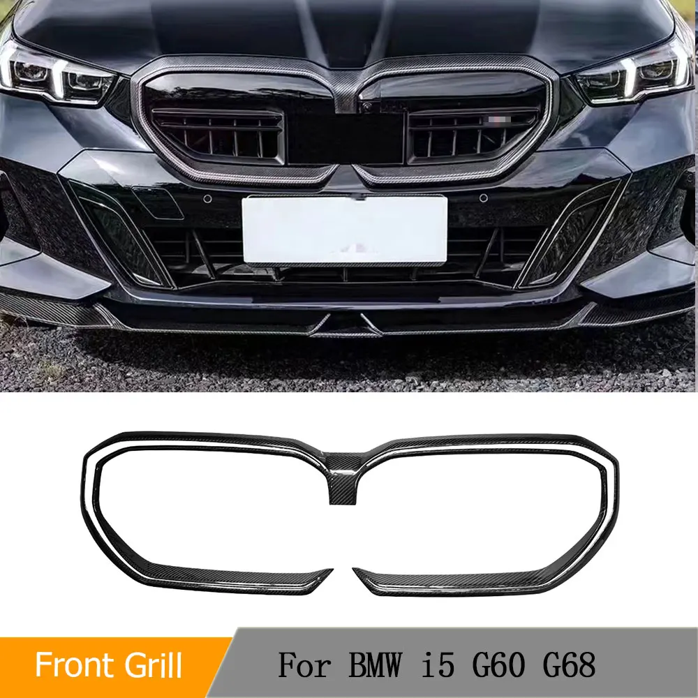 Front Bumper Grille Mesh Frame for BMW 5 Series I5 G60 G68 2024 Car Prepreg Dry Carbon Front Grill Frame Cover Mesh Trim Add on