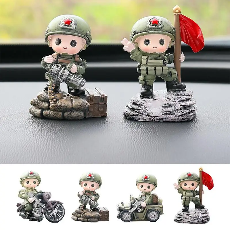 Soldier Statue 2Pcs Resin Desk Ornaments Collectible Figurine Small Art Sculpture For Car Interior Bedroom Home Desk