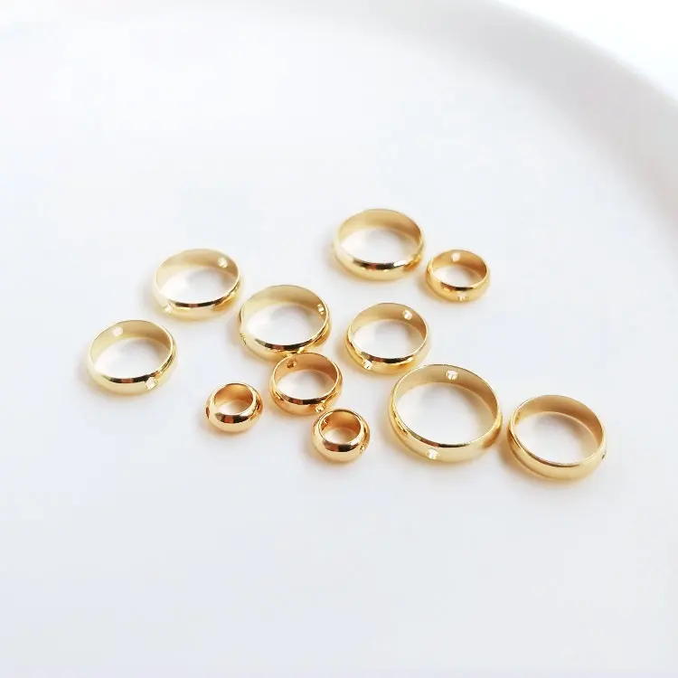 10PCS 4MM 6MM 8MM 10MM 14K Gold Color Plated Brass Beads 2 holes Oval Connect Charms High Quality Diy Jewelry Accessories