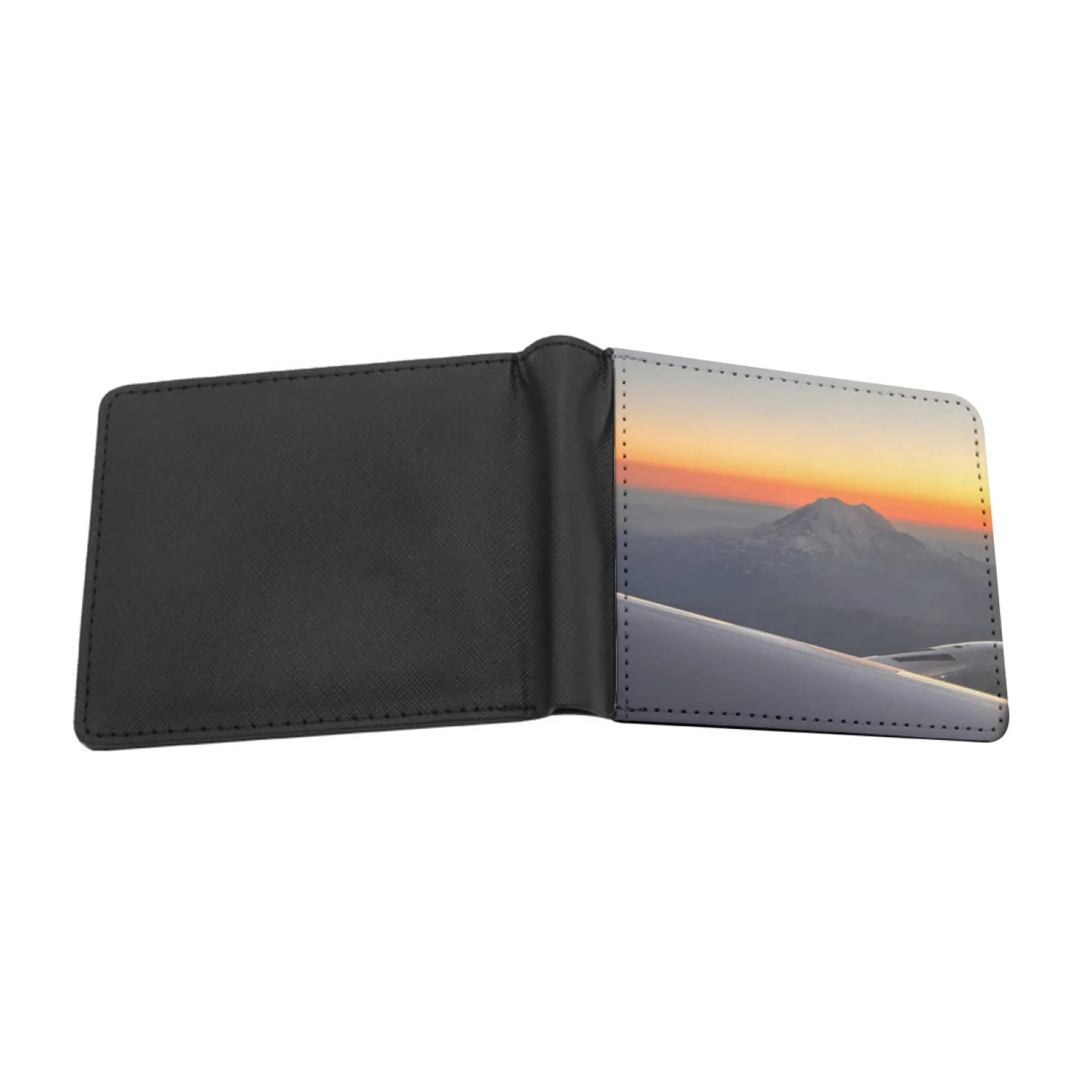 Mount Rainier Leather Men Wallets Credit Card Holder Purse Black Wallet Mountain And Sunsets Personalized Print Vintage