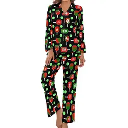 Paddles Ball Pajamas Christmas Pickleball Long Sleeve Soft Pajama Sets 2 Pieces Leisure Daily Printed Sleepwear Birthday Gift