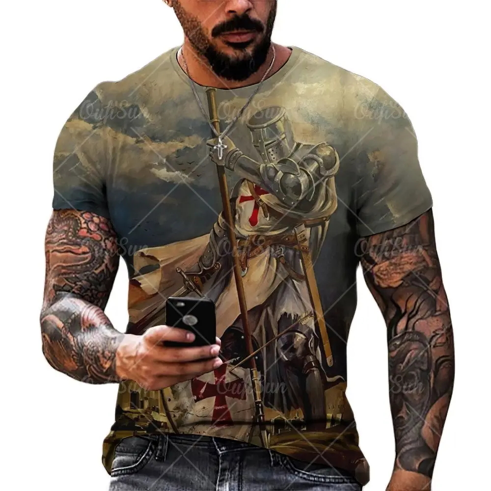 

Summer Men'S T-Shirts 3d Knight Print Short Sleeve Tees Street Vintage T Shirt Oversized Top Tee Shirt Men Clothes Free Shipping