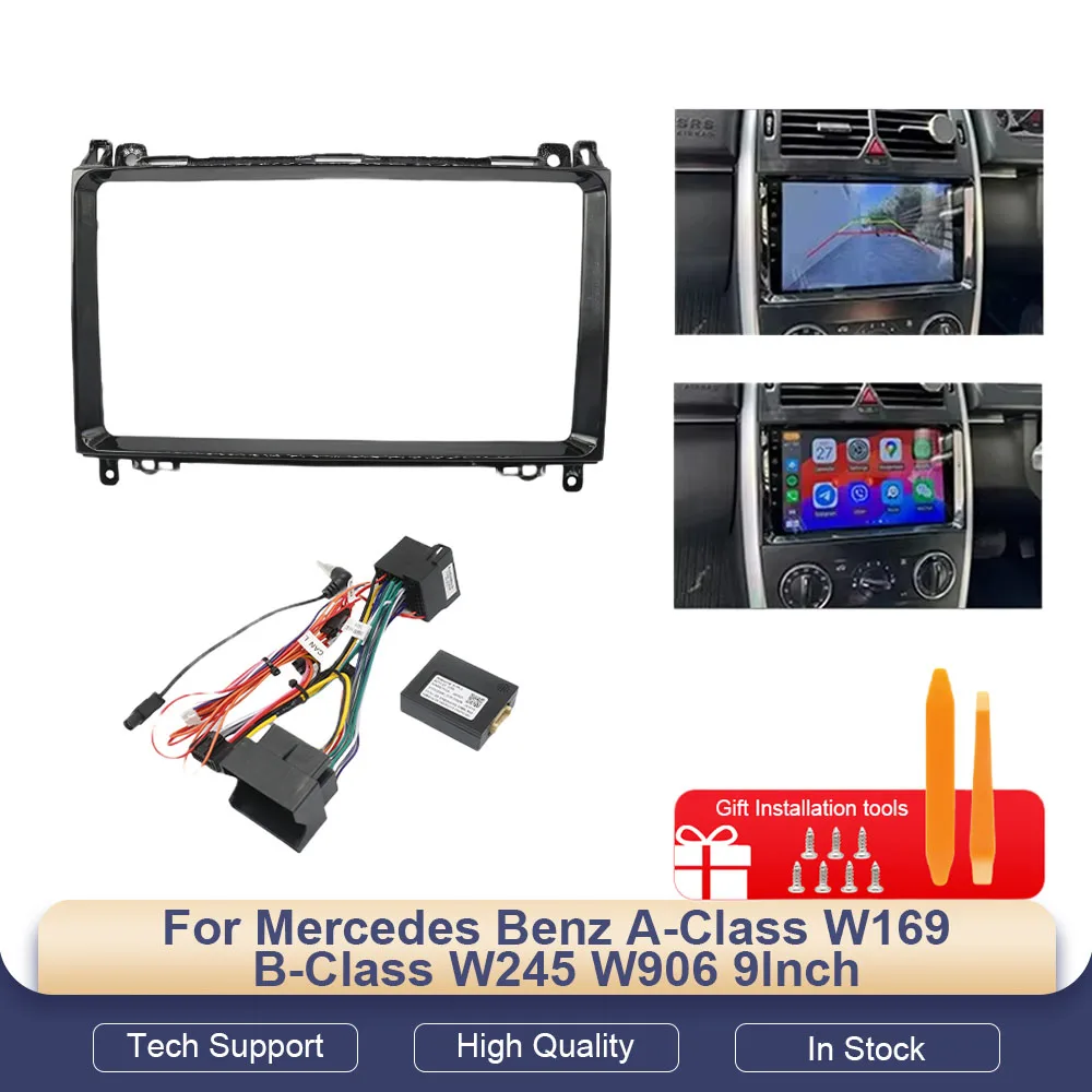 Panel de Radio para Auto de 9 Pulgadas con Arnés Canbus para Mercedes Benz Clase A W169, Clase B W245, W906, Sprinter, Viano, Vito, VW Crafter