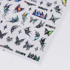 1 Buah Stiker Kuku Laser Kupu-kupu Hitam Putih Dekorasi Seni Kuku Y2K Garis Abstrak Stiker Bunga Bronzing untuk Kuku 12 stiker hitam putih penjualan terbaik - №