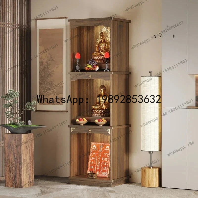DF Solid Wood Buddhist Niche Vertical Cabinet God Of Wealth Three-layer Offering Table Household Offering Table Bodhisattva Budd