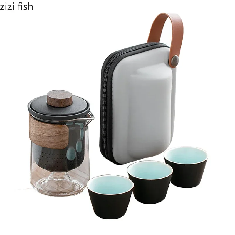 Portable Travel Tea Set Outdoor Ceramic Kung Fu Tea Set Teas Glass Making Tools Teas Infuser Teapot Cup Teaware Sets view 6