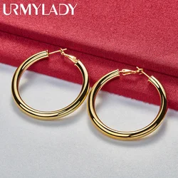 URMYLADY Smooth Circle 50mm Hoop Earrings 925 Silver Plated 18k Gold For Women Man Charm Wedding Engagement Fashion Jewelry