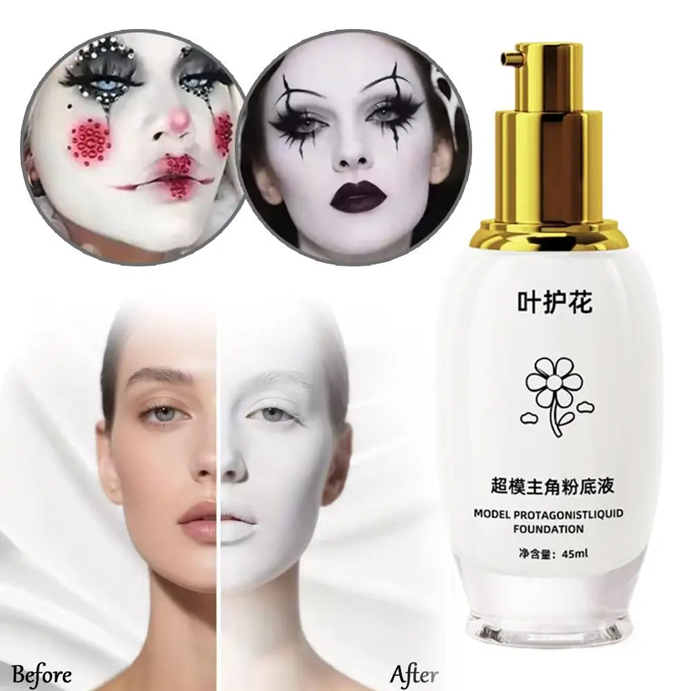 45ML Pure White Liquid Foundation Goth White Foundation Cream Concealer Cosplay Clown Halloween Face Body Paint Zombie Make-Up