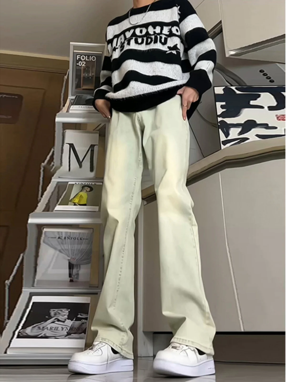 

Waed Vintage Yellow Clay Men's Jeans Autumn Winter Slim Fit Fce Lined Straight Leg Jeans CleanFit Tapered Leggings