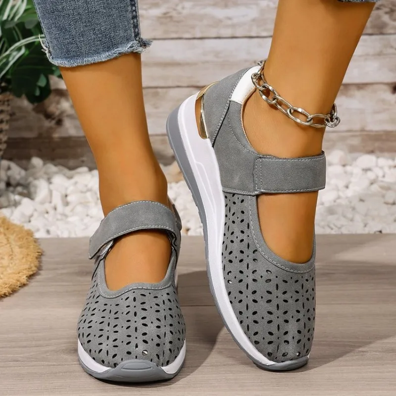 Spring Summer New Fashion Large Size Thick Bottom Sneakers for Women Casual Hollow Out Wedges Heel Single Sports Shoes view 5