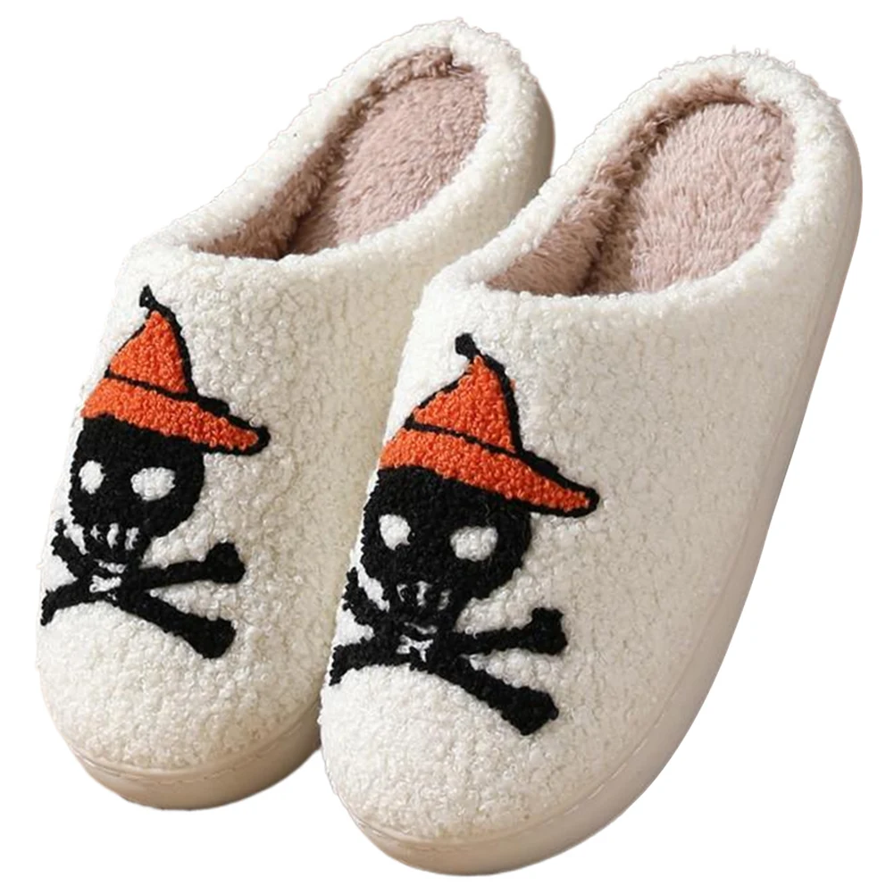 Halloween Bat/Pirate Plush Slippers Furry Skeleton Slipper Comfortable Fuzzy Skull Pirate Slippers Anti Slip Soft for Men Women