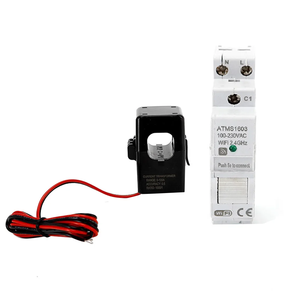 GROCE-1 PCS ATMS1603 투야 단상 와이파이 스마트 에너지 미터 100-230V DIN 레일 정밀 측정 전압계