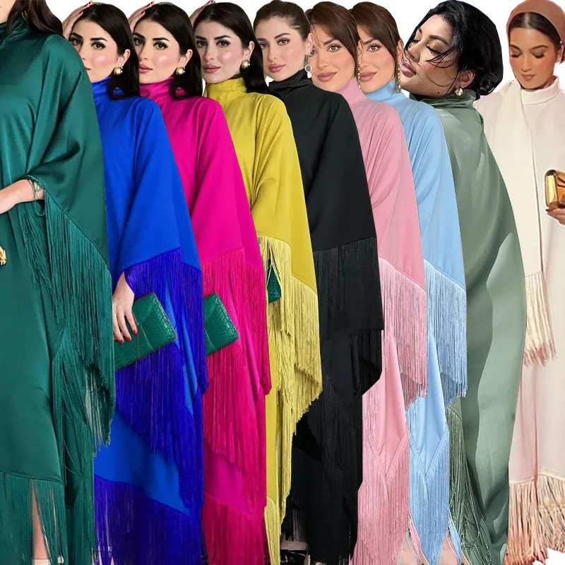 

Elegant Muslim Kaftan Dress Batwing Tassel Kaftan Gown Modest Evening Party Dress Luxury Fashion Long Sleeve Maxi Abaya